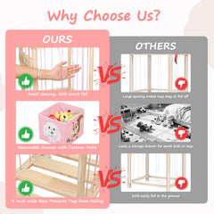 JoyPcsTable open-front display makes stuffed animals visible for independent play.