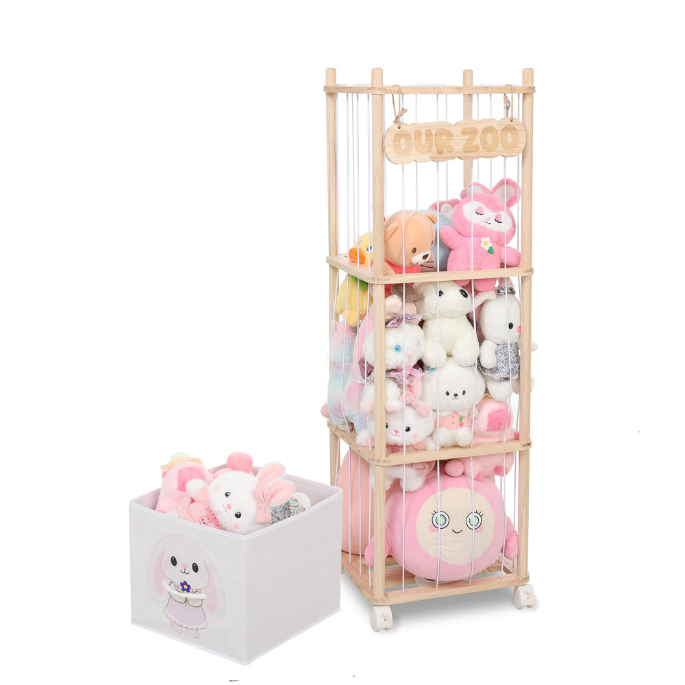 JoyPcsTable stuffed animal zoo with bottom drawer for organized plush storage.