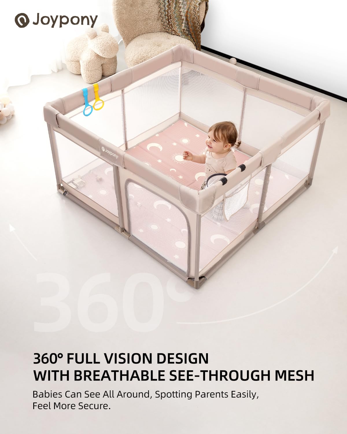 Joypony playpen bottom with anti-slip suction cups stays stable