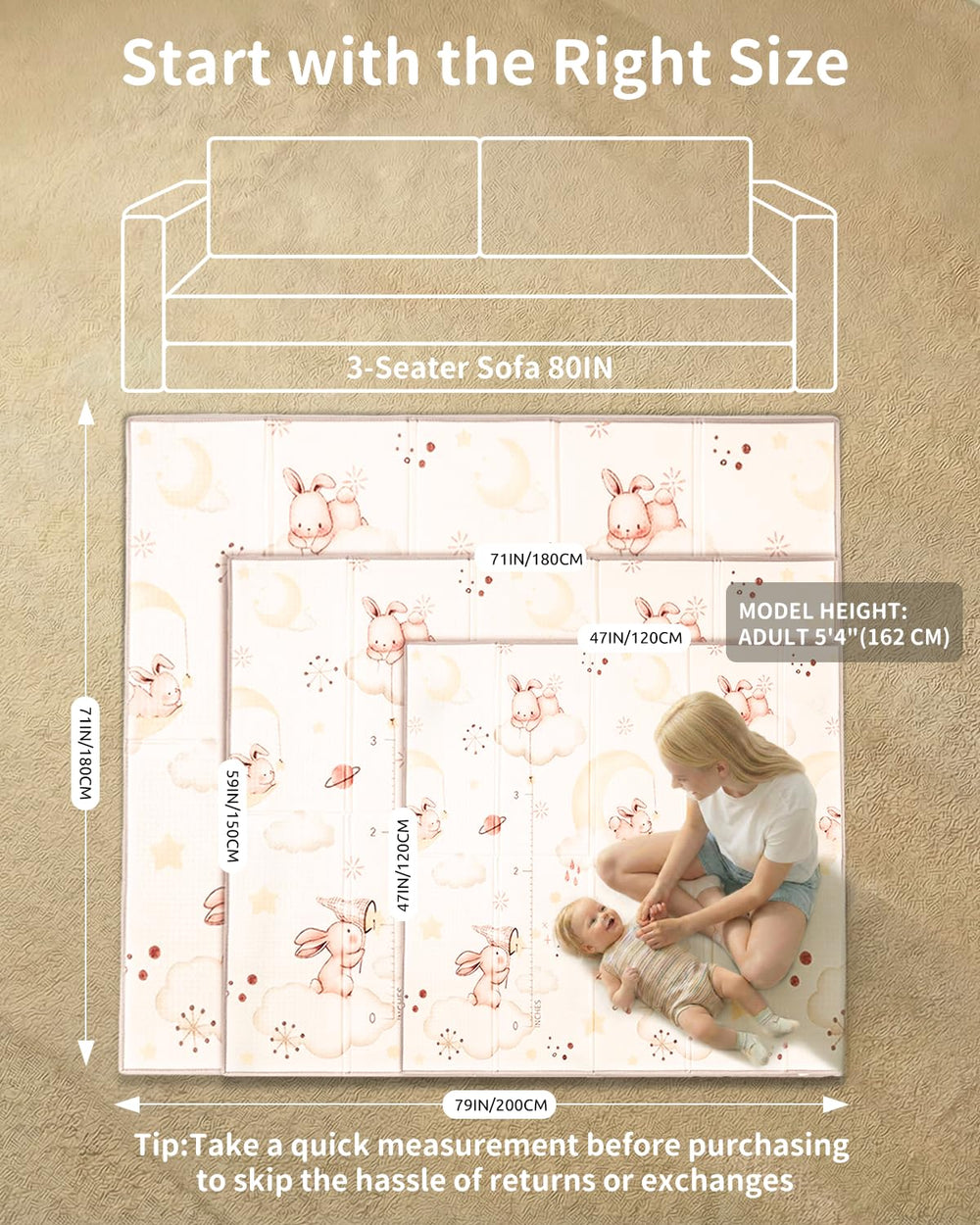 Joypony baby play mat, 120x120 cm, provides ample space for crawling and tummy time.