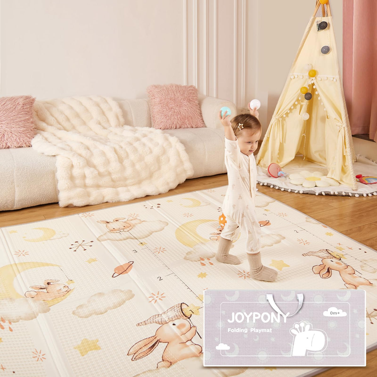 Joypony baby play mat double-sided design invites imaginative play and exploration.