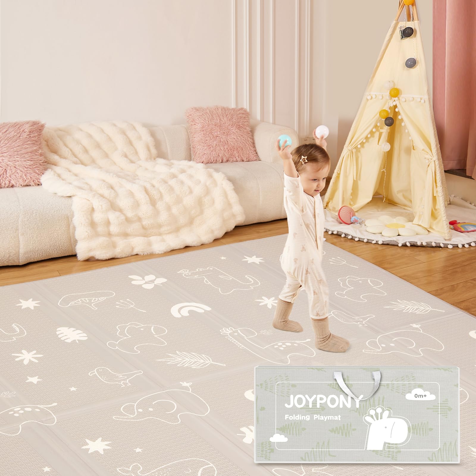 Joypony baby play mat folded with carry bag for portable playtime