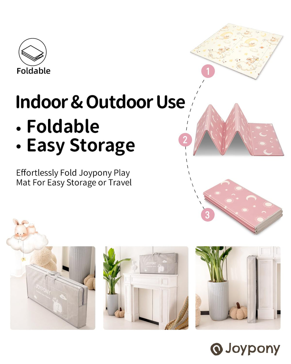 Joypony baby play mat has tear-resistant surface for durable use.