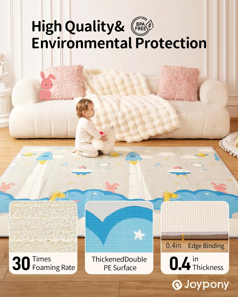 Joypony play mat waterproof surface easy to wipe clean after spills