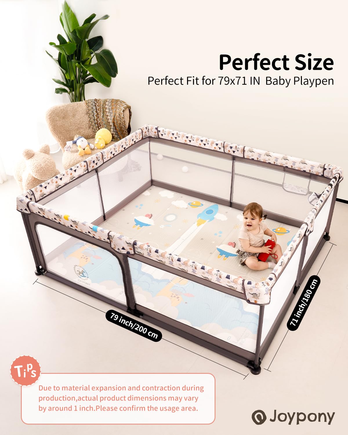 Joypony baby play mat open area shows large crawl space for play