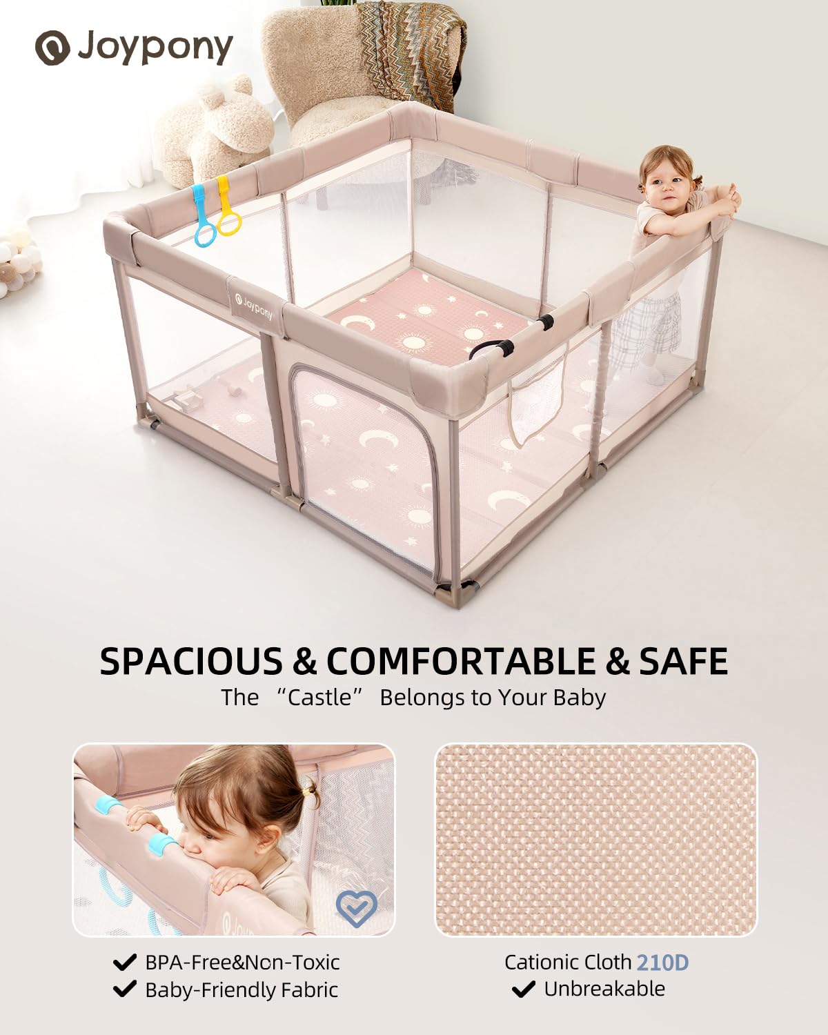 Joypony breathable mesh playpen offers full visibility for caregivers