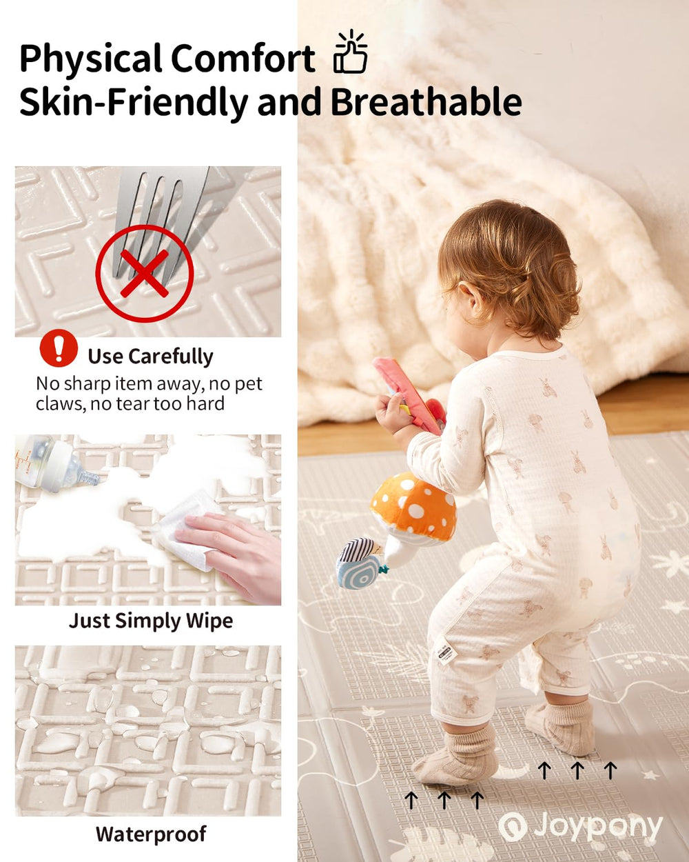 Joypony mat for indoor and outdoor use, easy to carry with bag.