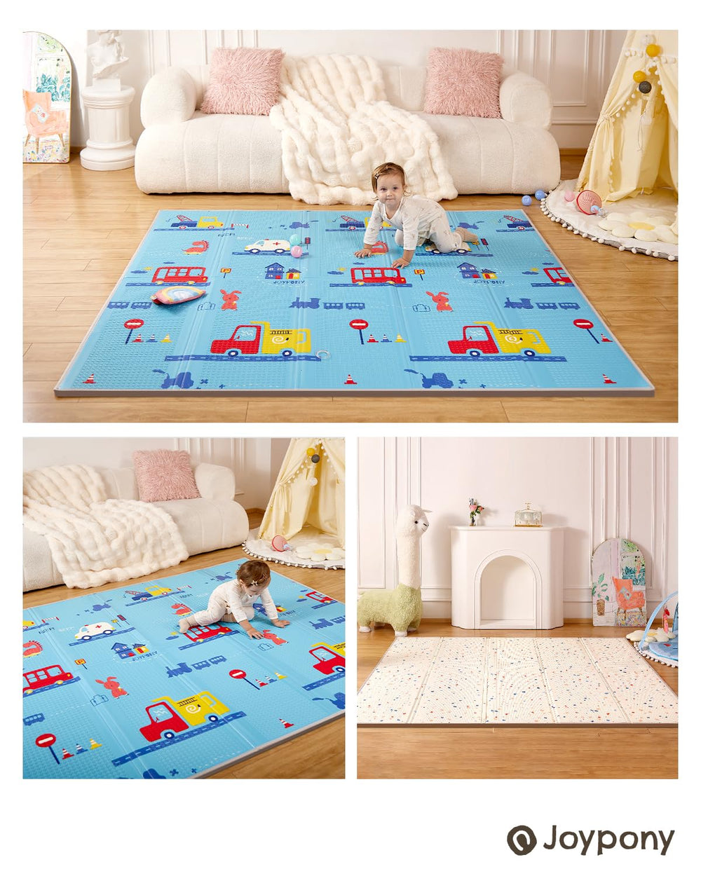 Joypony Portable mat for home and travel fits in its carry bag.