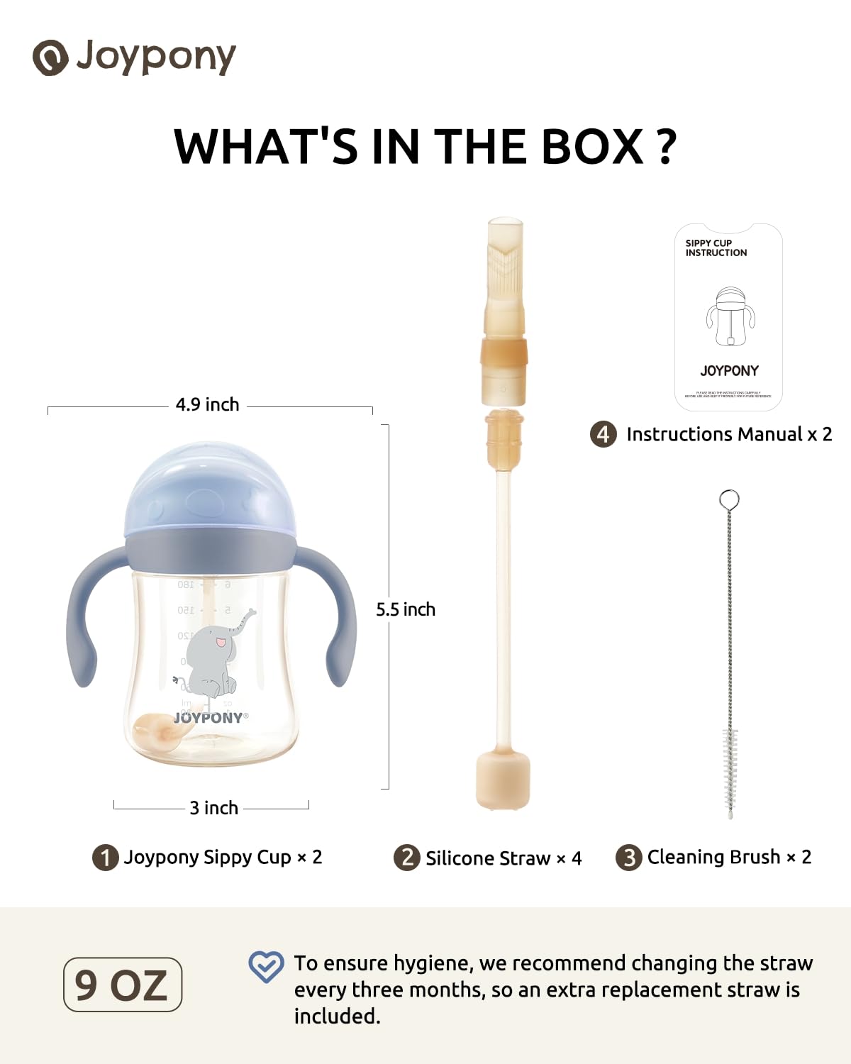 Joypony PPSU cup durable construction withstands drops and high-temp cleaning.