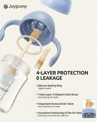 Joypony sippy cup blue handle close-up highlights ergonomic grip.