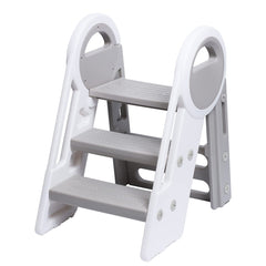 JoyrChld Step Ladder 3-Step grey front view helps toddlers reach counters safely