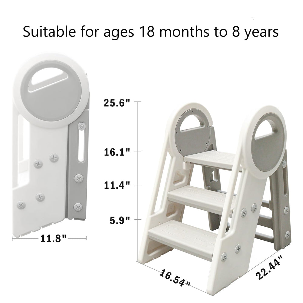 JoyrChld Step Ladder 3-Step grey top-panel convert demonstrates 3-to-2 step conversion