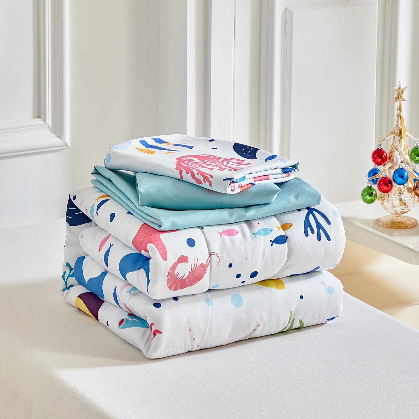 Joyreap ocean pattern detail featuring octopus and turtle accents for kids' decor