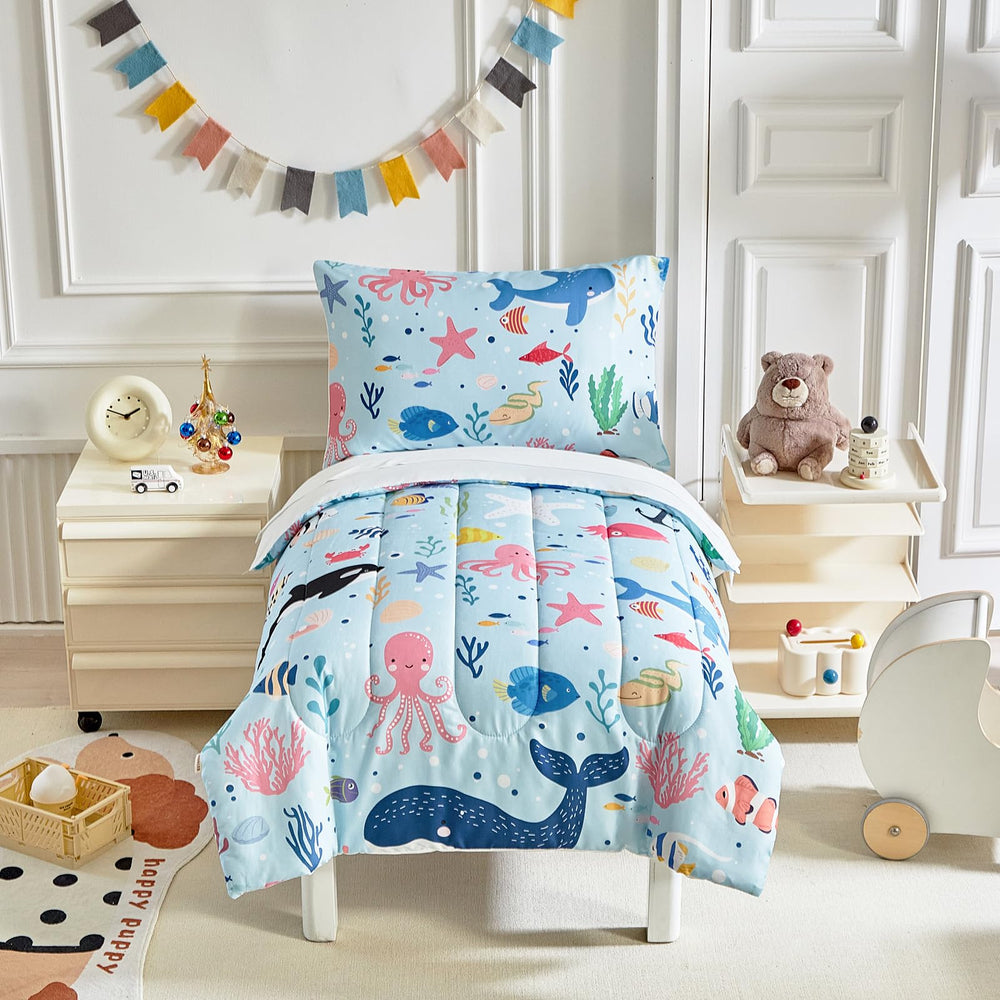 Joyreap ocean-themed flat sheet in light blue for soothing sleep