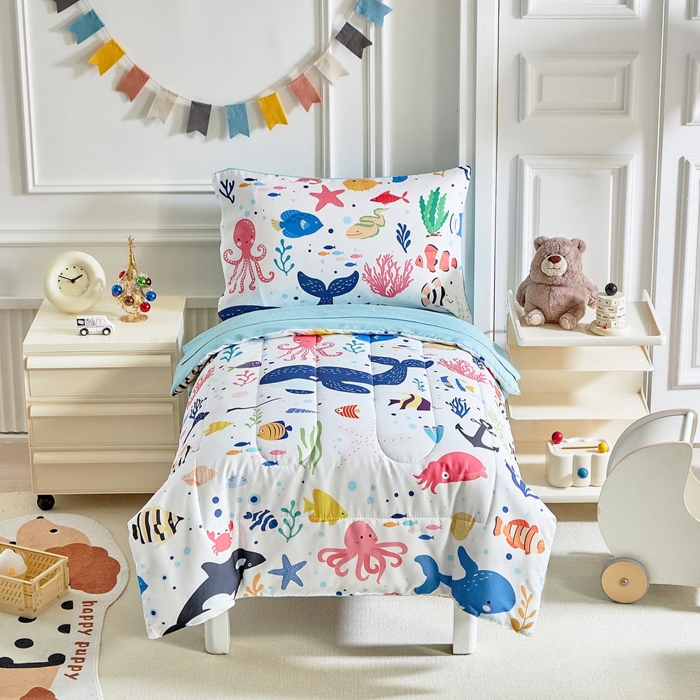 Joyreap ocean theme flat sheet with vivid sea creatures for cheerful mornings