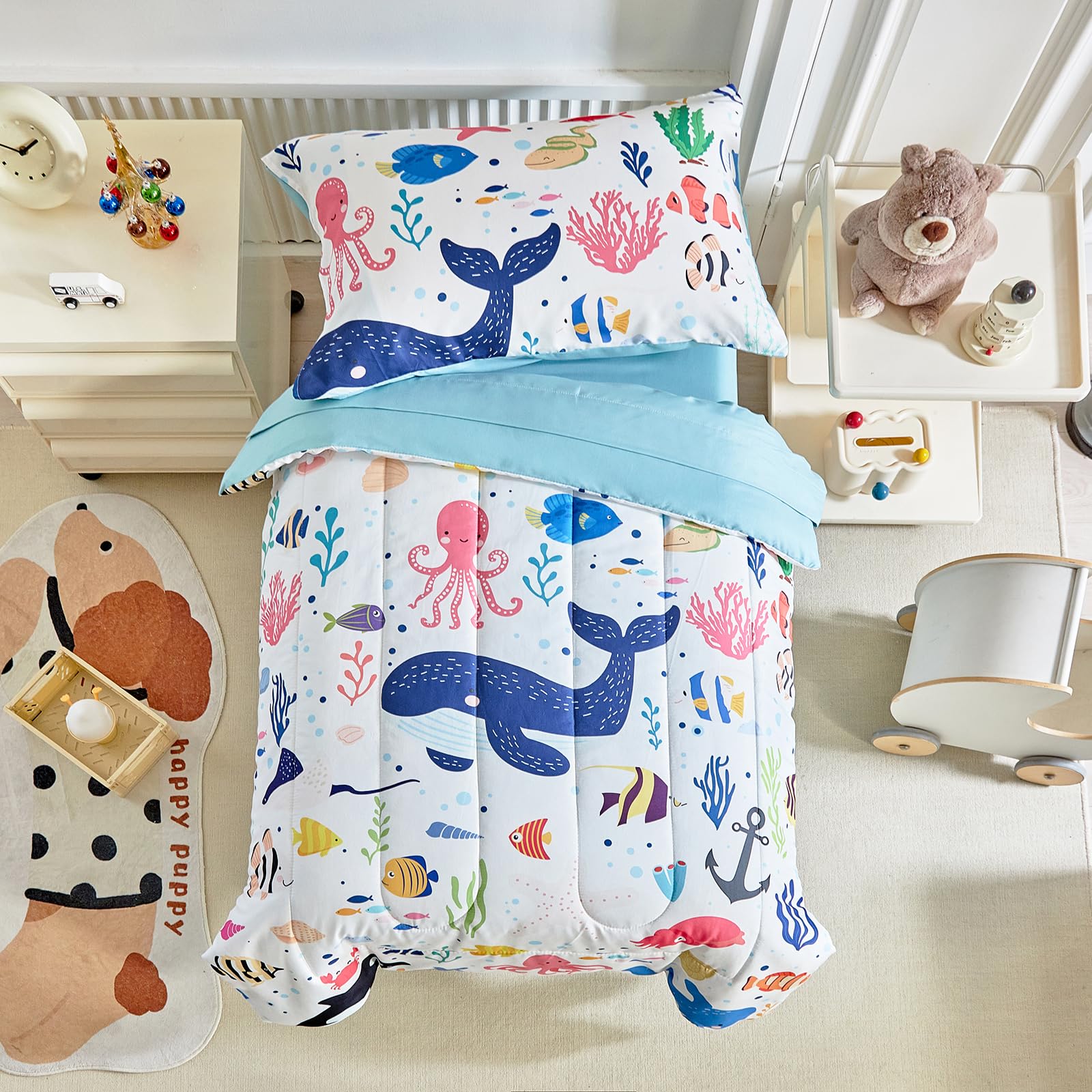 Joyreap ocean theme reversible comforter with whales and turtles for cozy nights