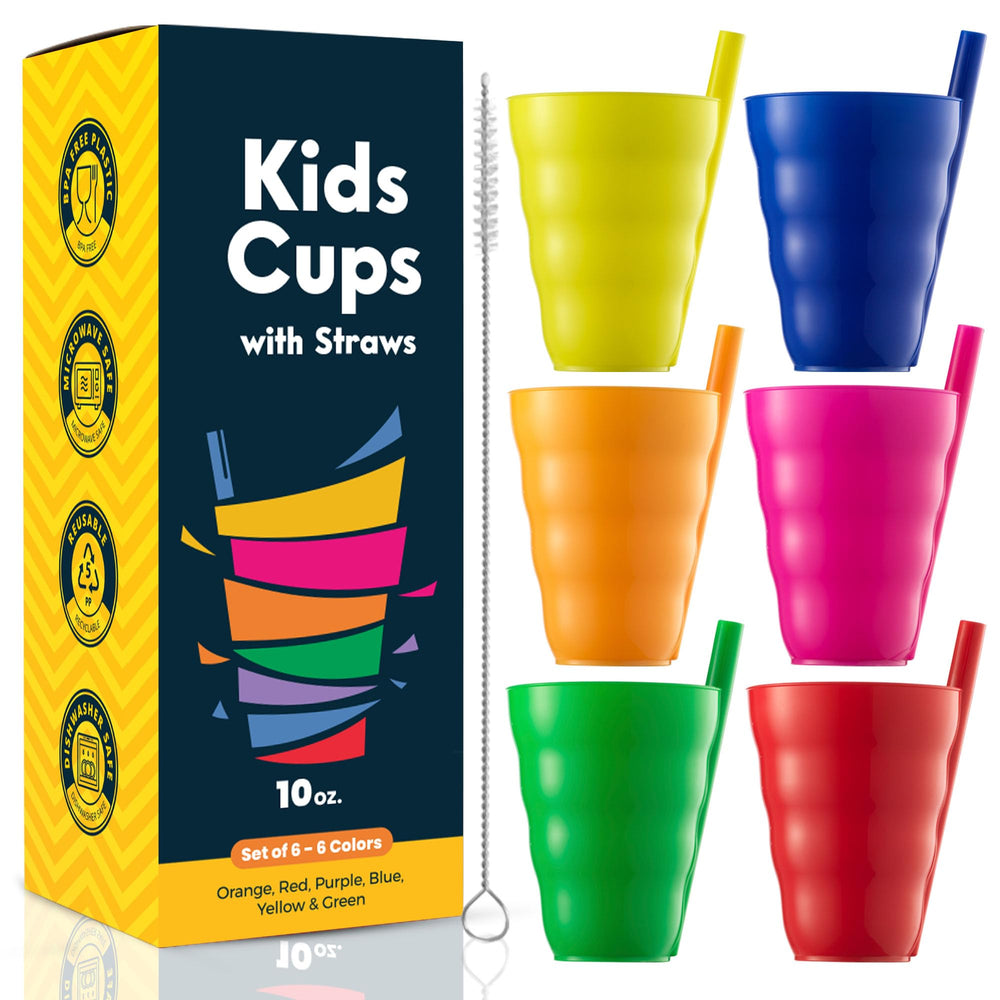 JoyServe Kids Cups neon orange with built-in straw for daily hydration
