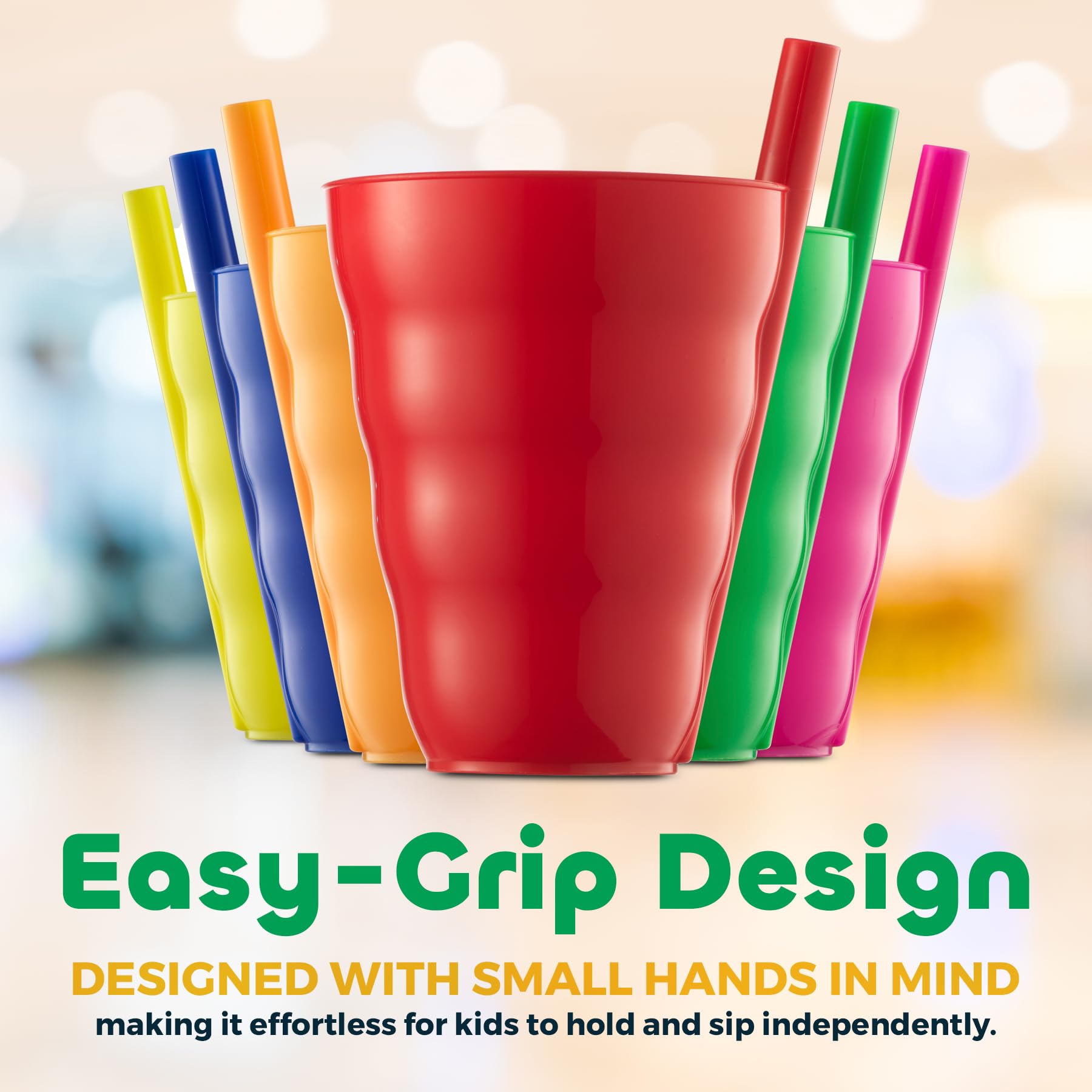 JoyServe Kids Cups neon pink with straw, dishwasher-safe for quick cleanup