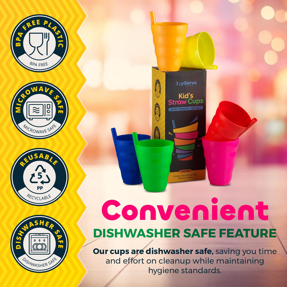 JoyServe Kids Cups neon yellow with straw, stackable design saves cabinet space