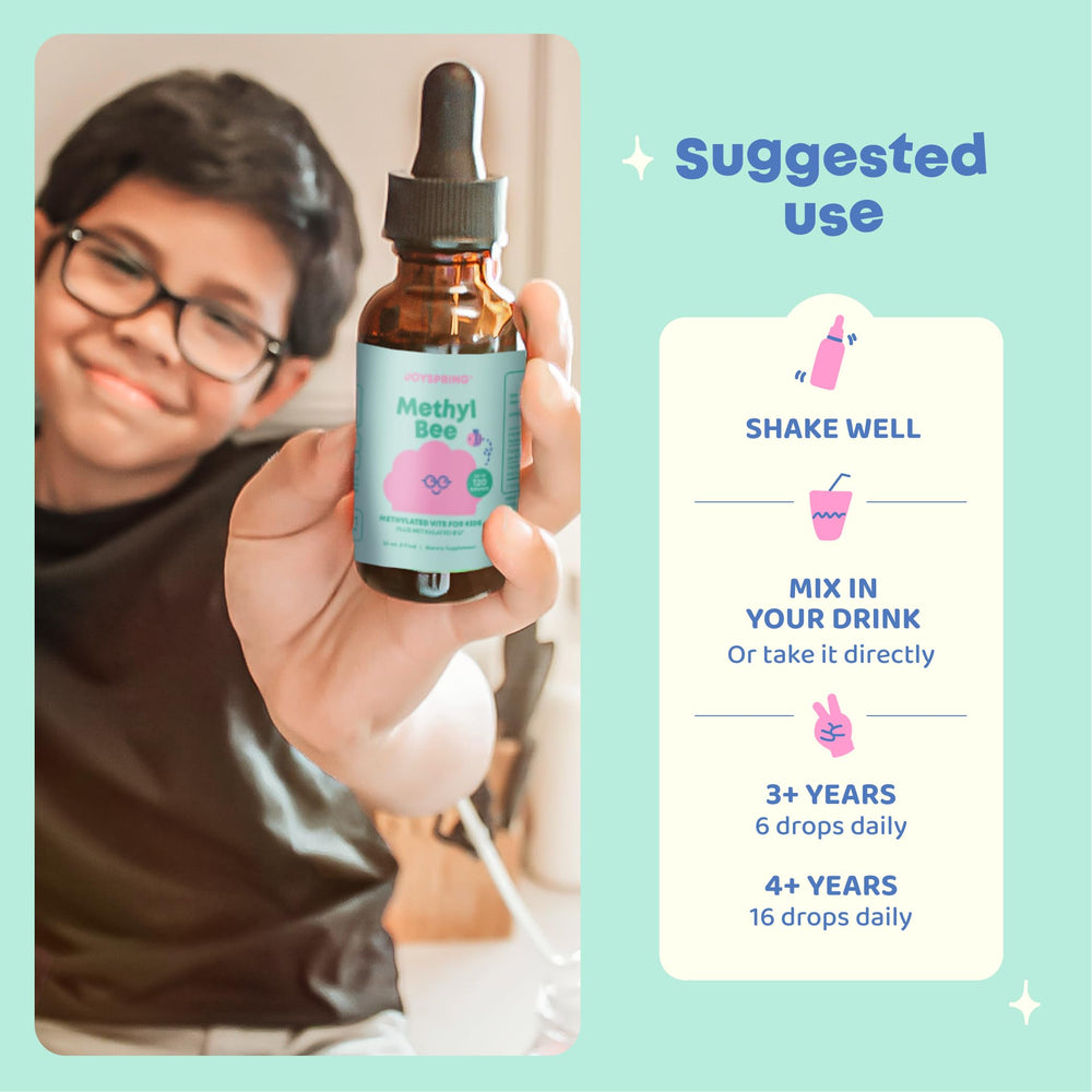 JoySpring MethylBee kid-dosing-spoon shows easy administration.