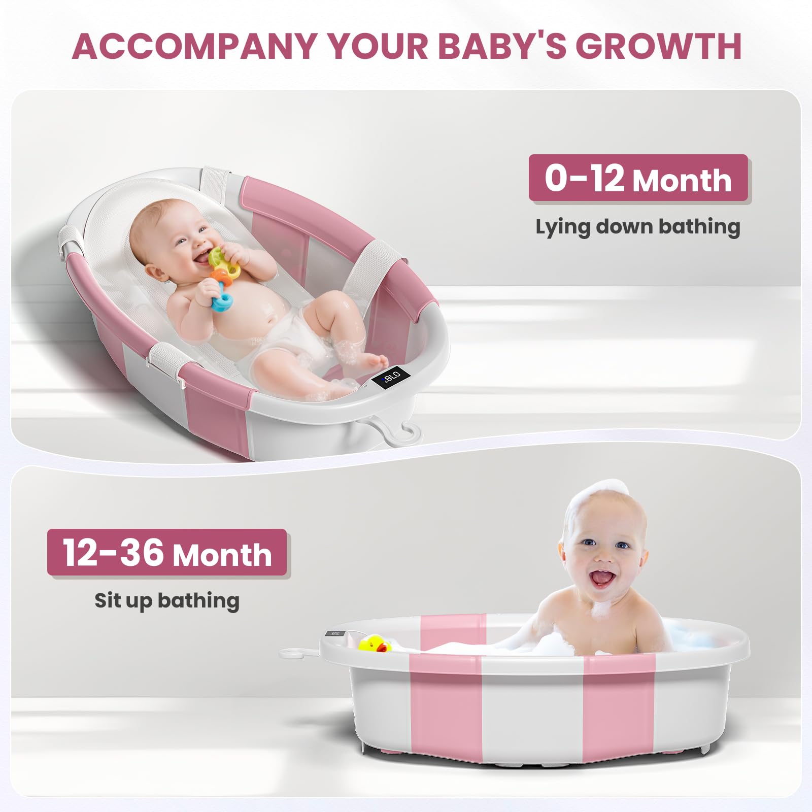 JoyYum bath cushion with four safety belts keeps baby secure in tub.