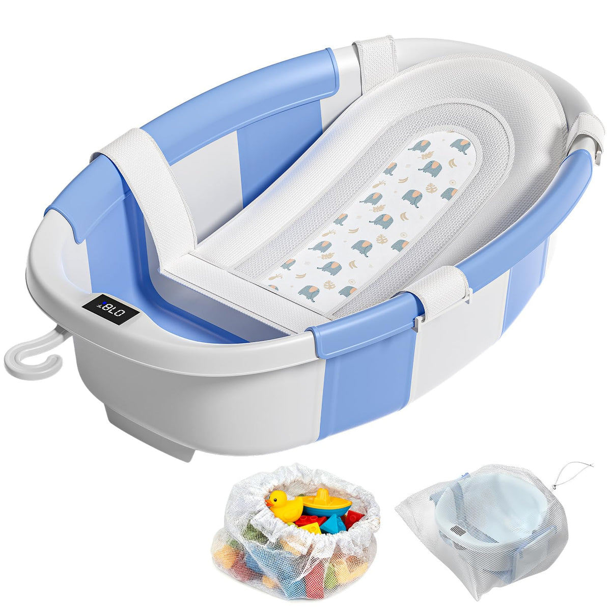 JoyYum collapsible baby bathtub for travel and compact storage.