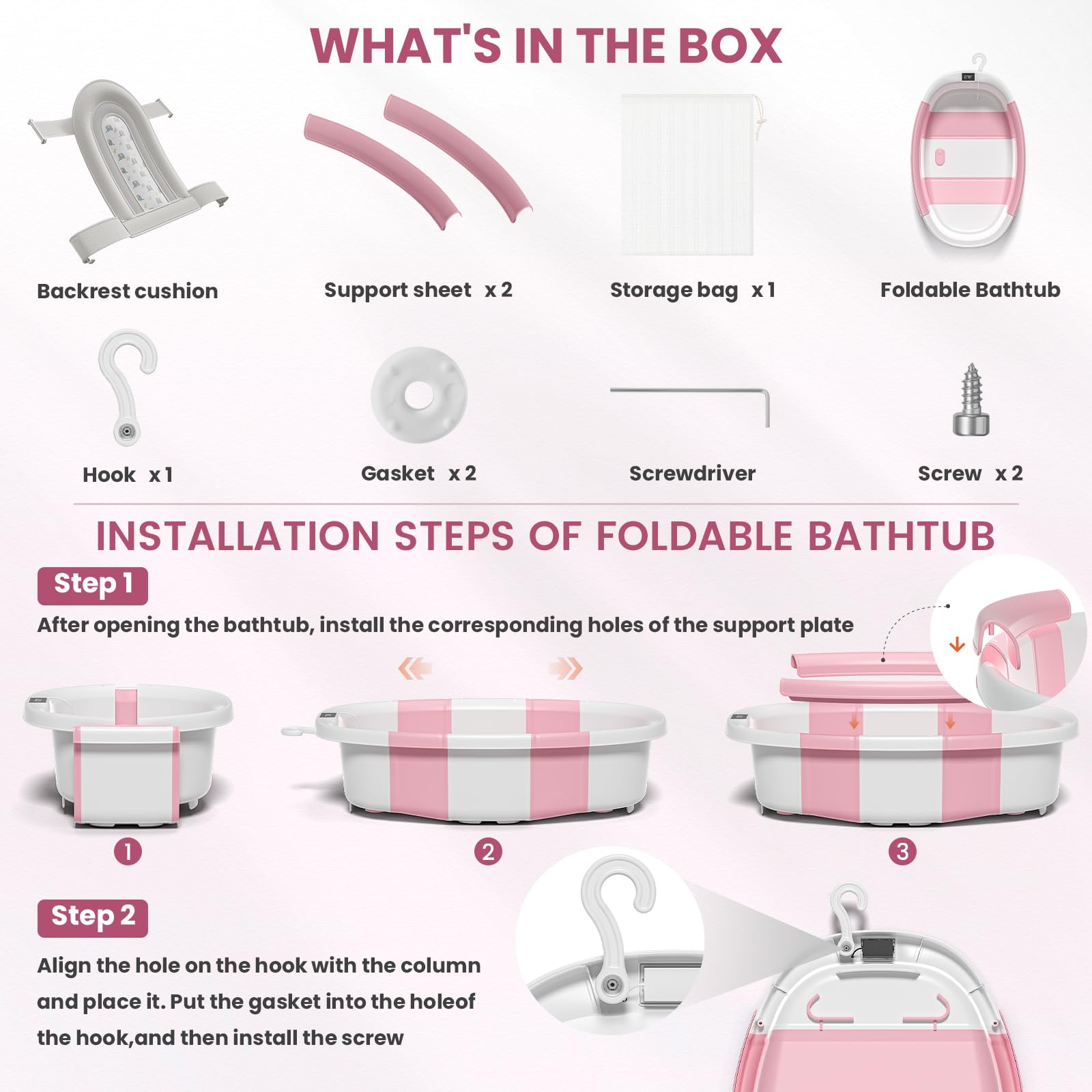 JoyYum portable pink baby bathtub ideal for travel with newborns.