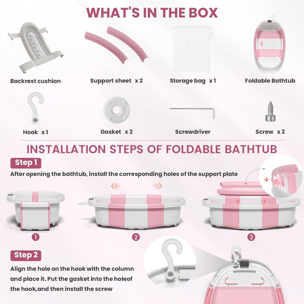 JoyYum portable pink baby bathtub ideal for travel with newborns.