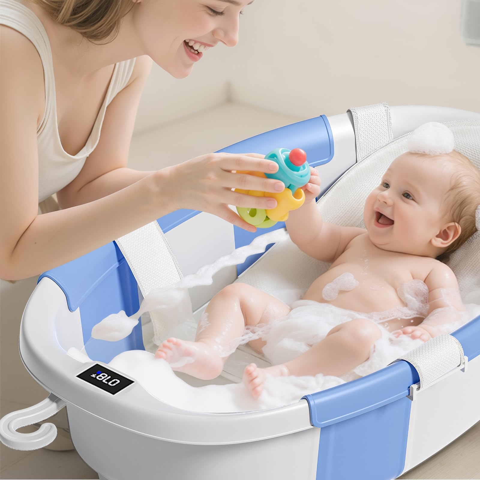 JoyYum soft cushion bath support provides gentle stability and comfort.