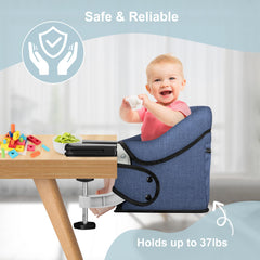JOZZVE Hook On High Chair adjustable seat belt provides secure restraint.