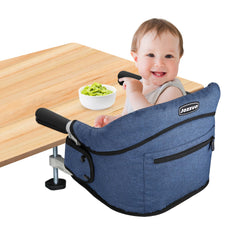 JOZZVE Hook On High Chair clip-table attachment showing secure table mounting for travel.