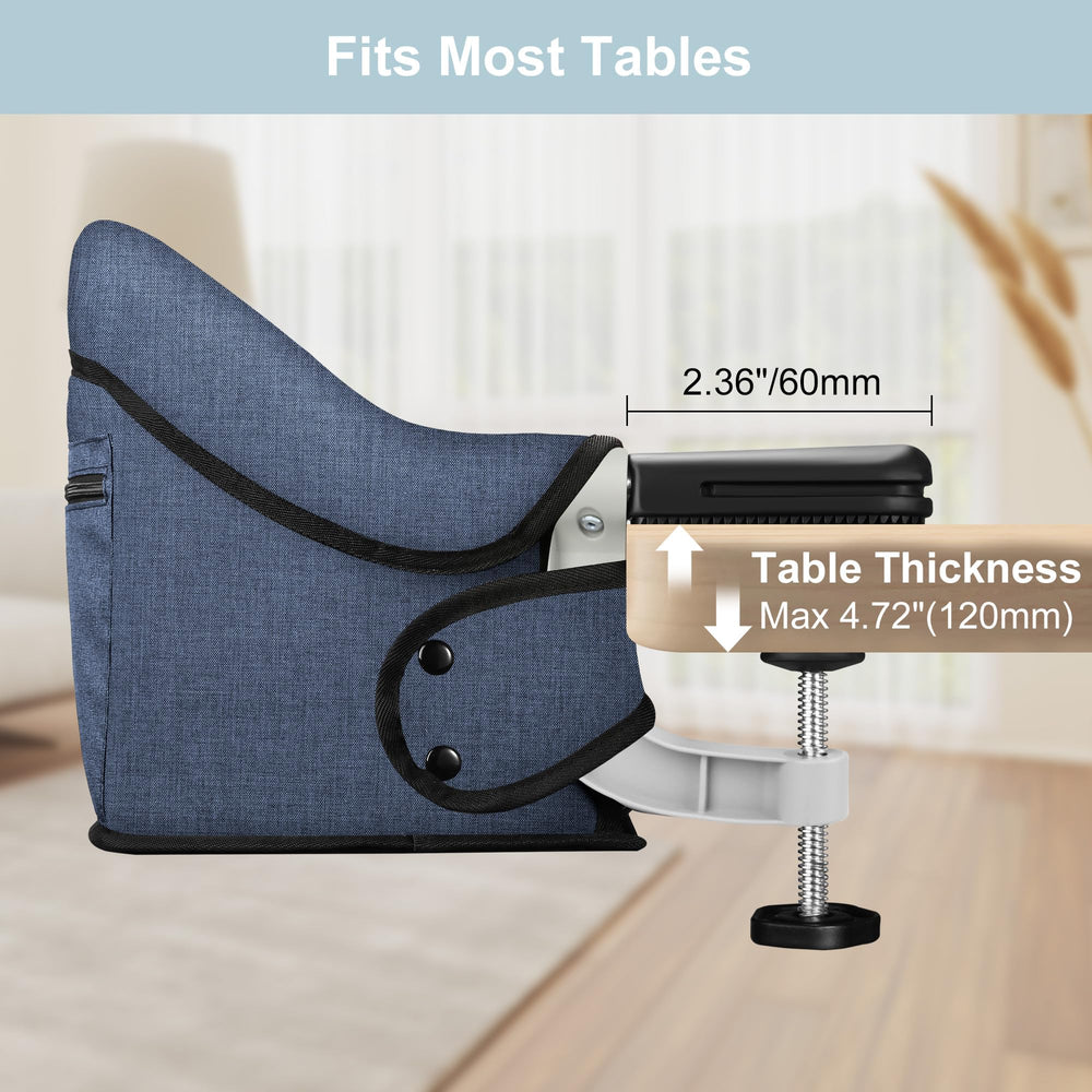 JOZZVE Hook On High Chair folded travel compact demonstrates easy packing for family trips.