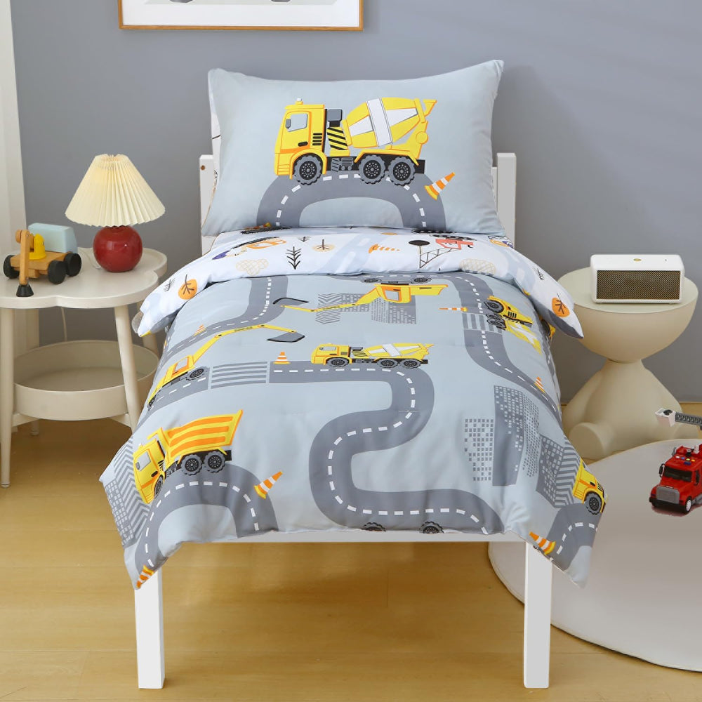 JQWUPUP grey construction cars comforter adds soft warmth for bedtime
