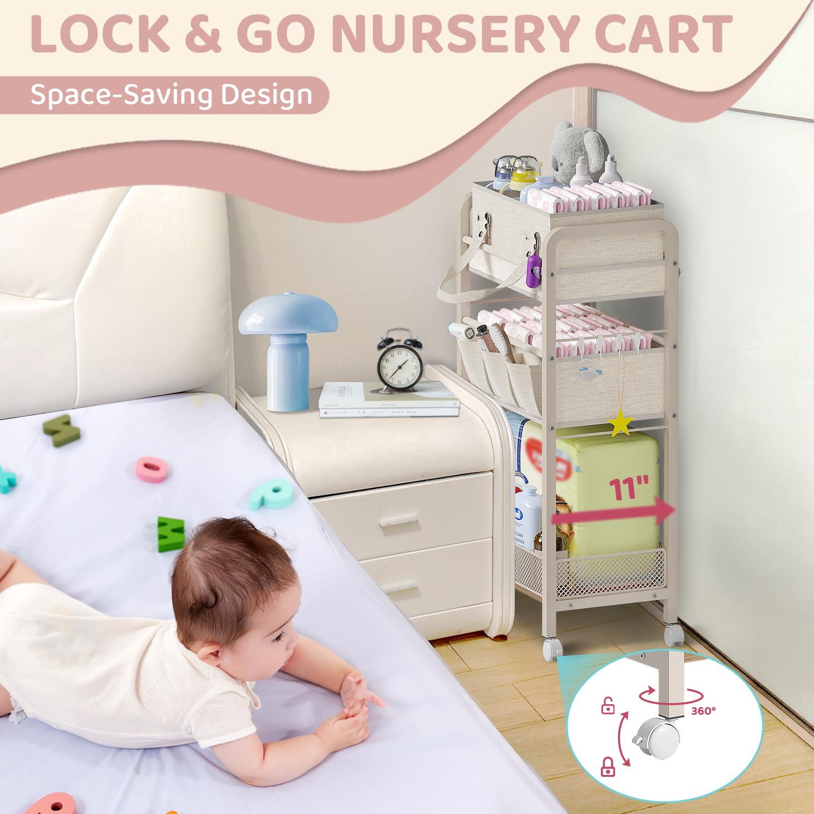 JRANBRJS bedside-friendly diaper cart supports calm late-night changes