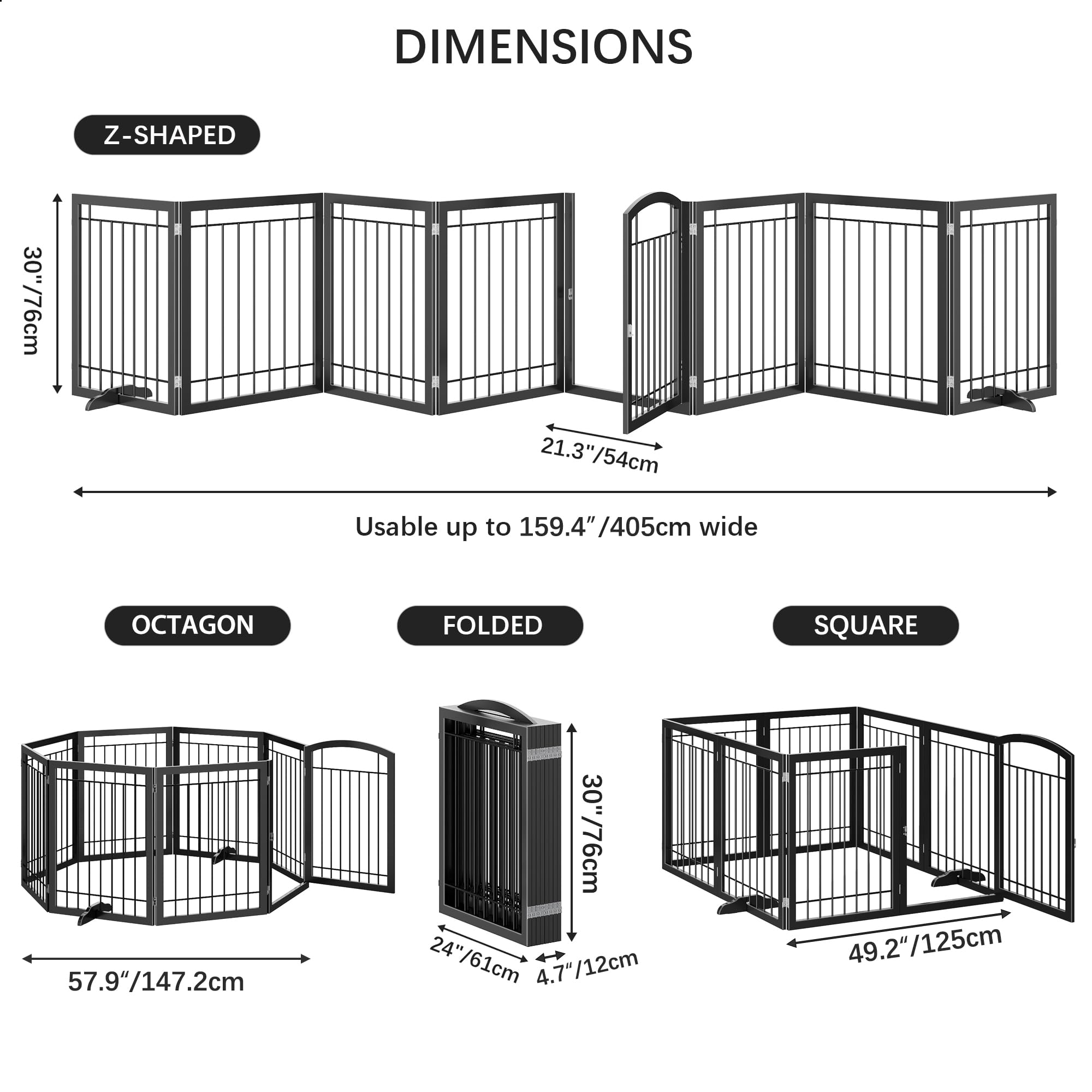 JSB 30-inch tall freestanding pet gate folding for easy setup