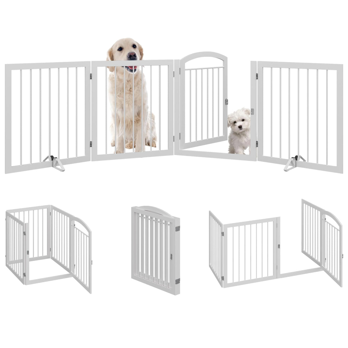 JSB 96-inch dog gate walk-through in white, ideal for wide hallways and stairs
