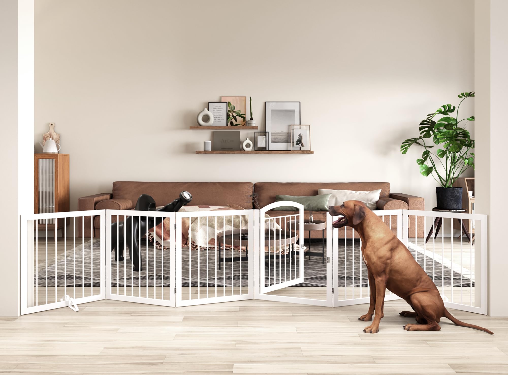 JSB dog gate fully extended across a wide doorway for safe passage