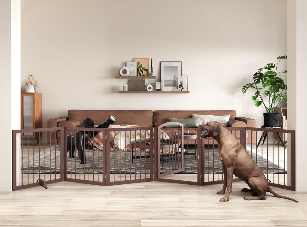JSB dog gate stretched to 144 inches for expansive hallway safety.