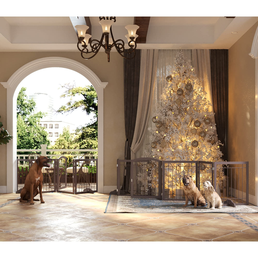 JSB dog gate features a door walk-through for easy pet passage.