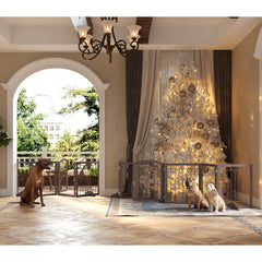JSB dog gate features a door walk-through for easy pet passage.