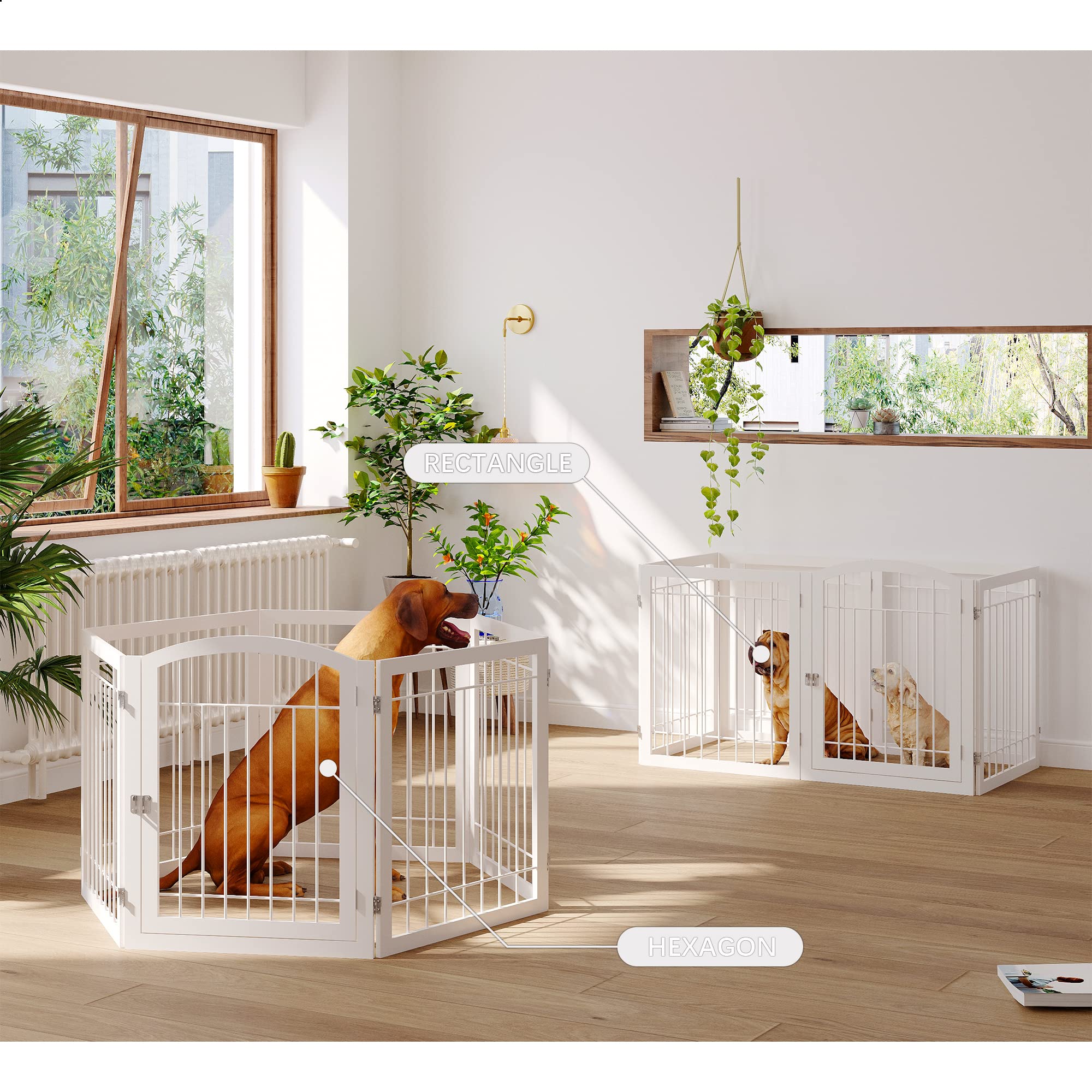 JSB dog gate walk-through door enables easy pet passage.