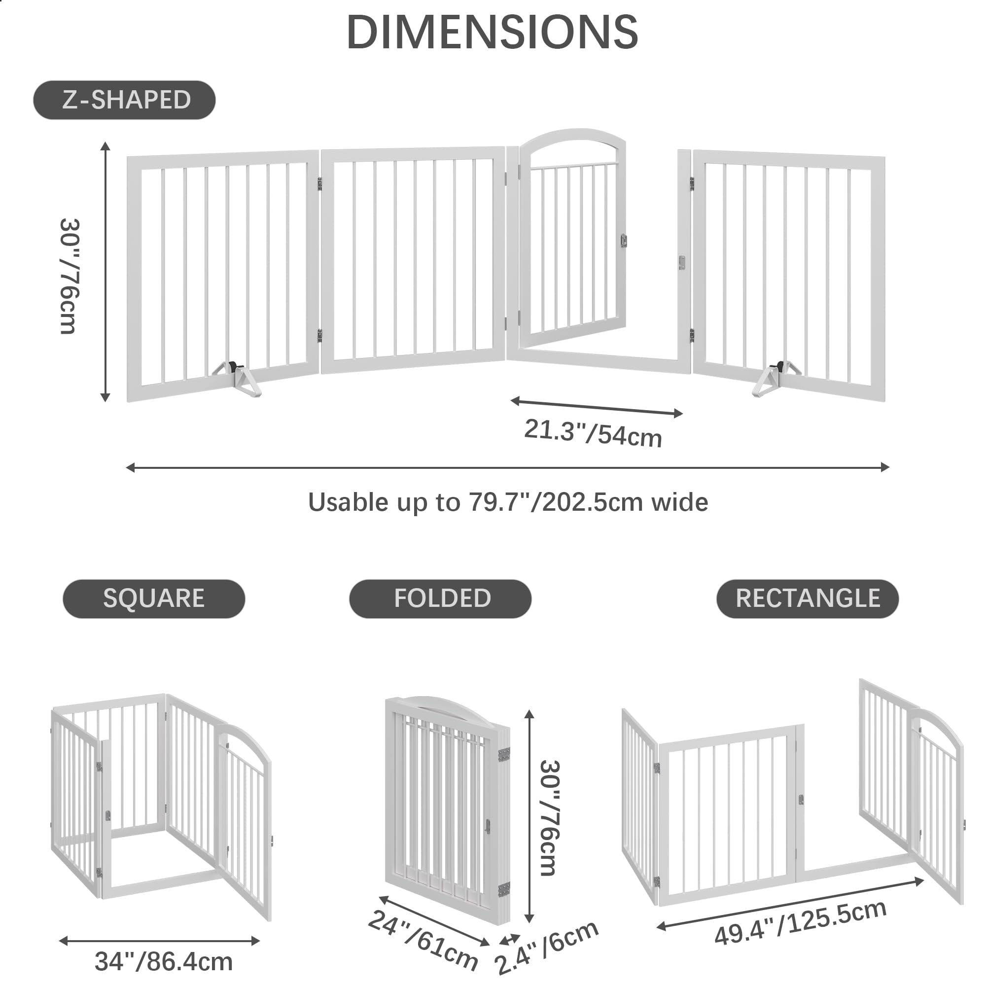 JSB freestanding folding gate in white, easy to reposition as a room divider