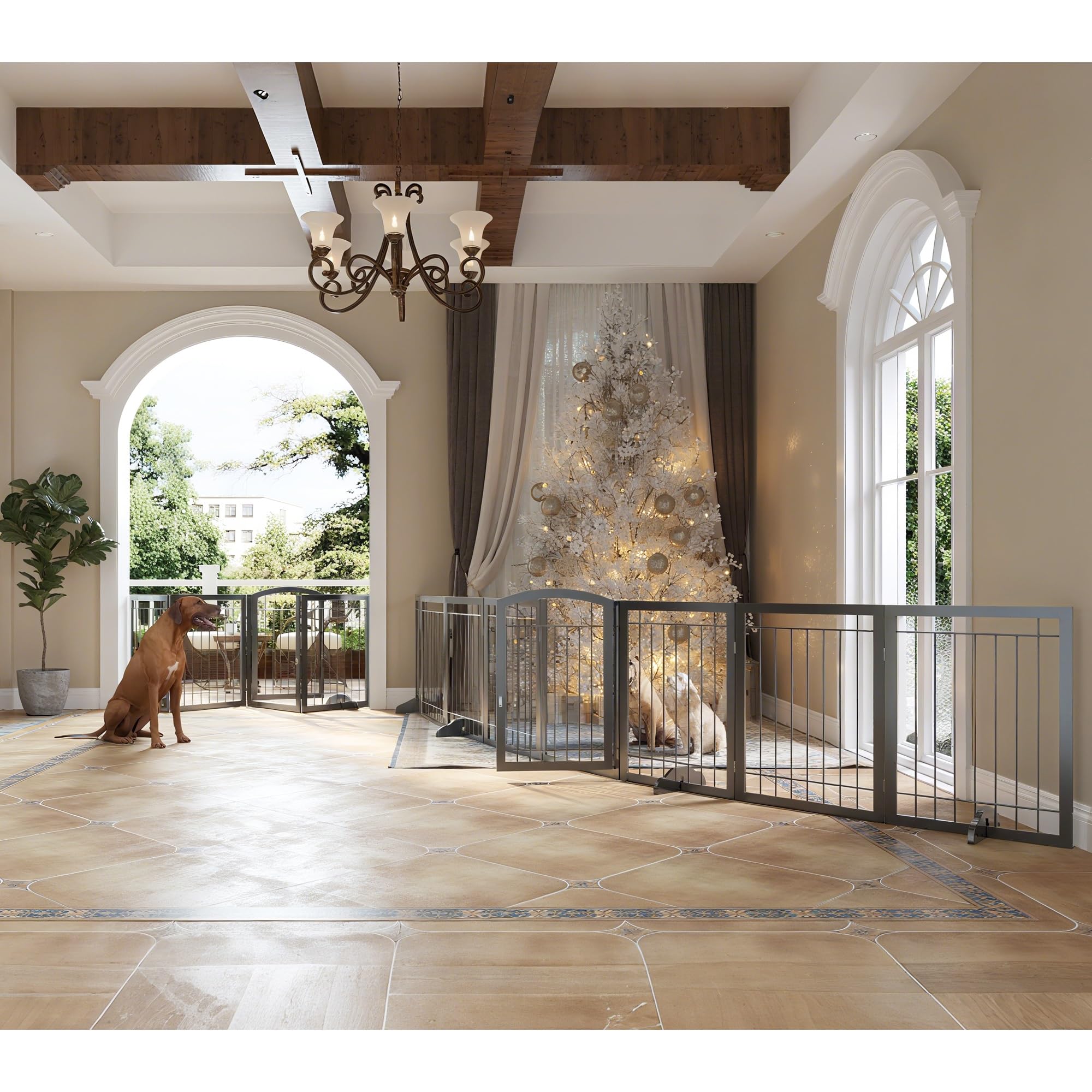 JSB freestanding pet fence used as room divider in a living space