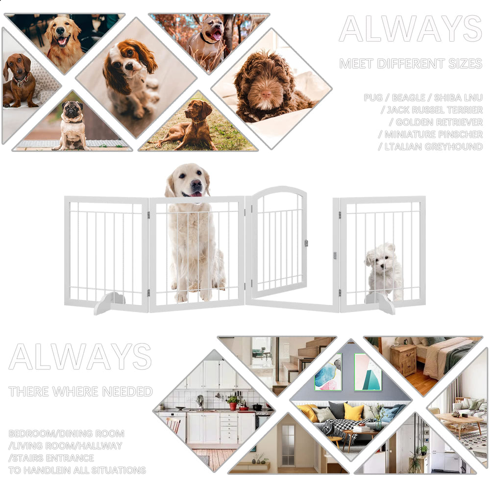 JSB white dog gate with walk-through door for easy pet access