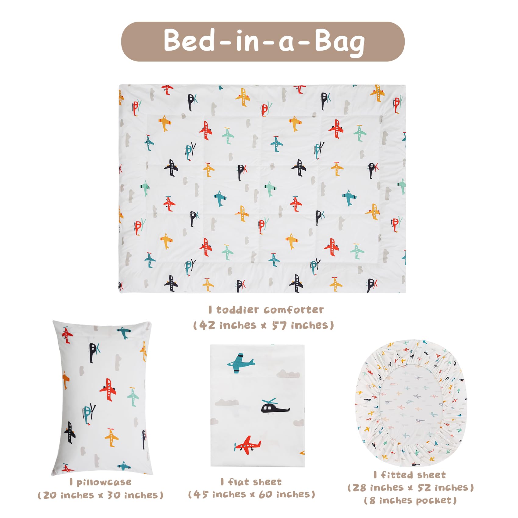 JSD Airplane Toddler Bedding Set envelope pillowcase with easy pillow insertion.