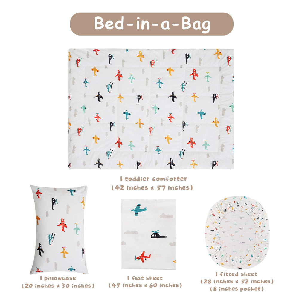 JSD Airplane Toddler Bedding Set envelope pillowcase with easy pillow insertion.