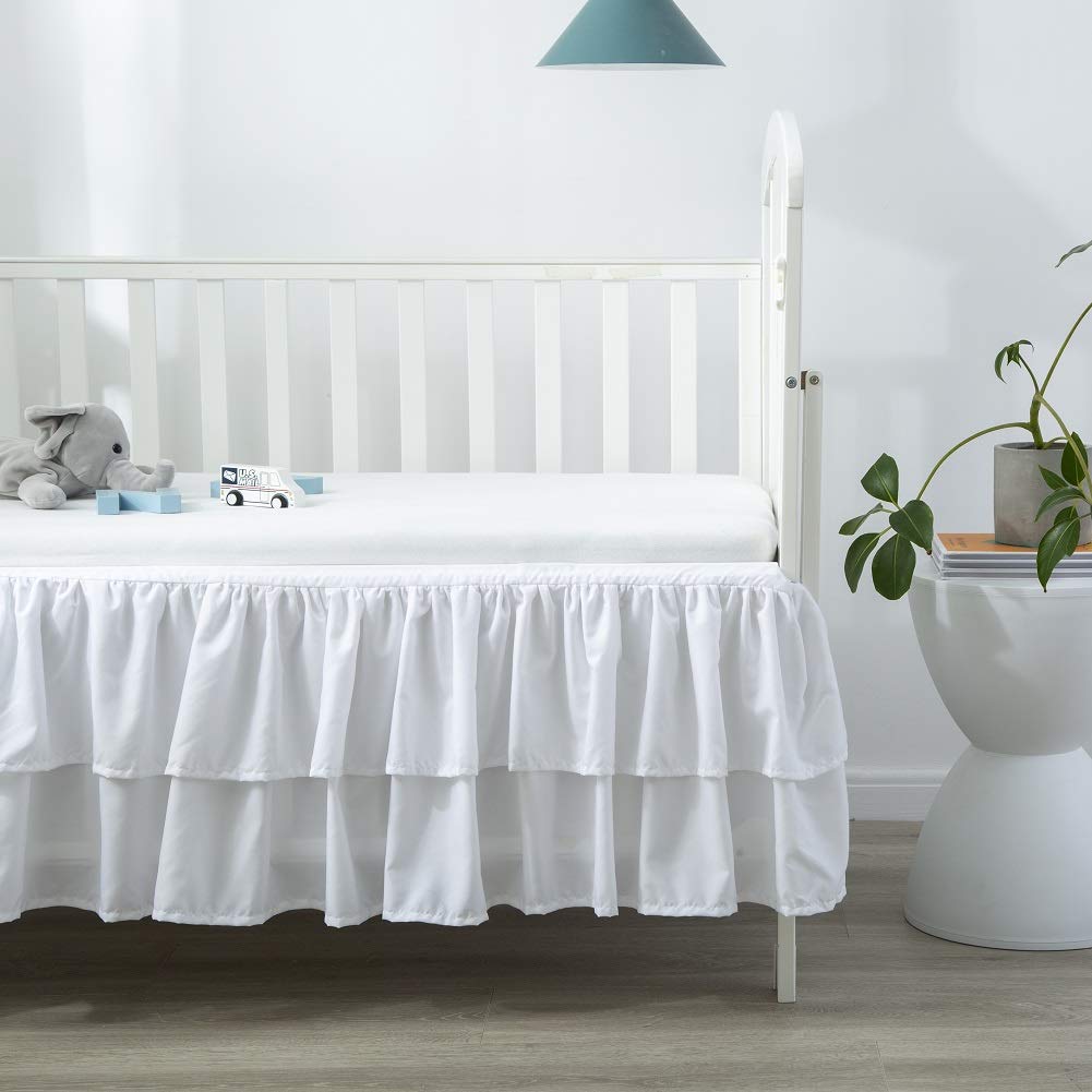 JSD easy-on/off design with four split corners simplifies crib skirt changes
