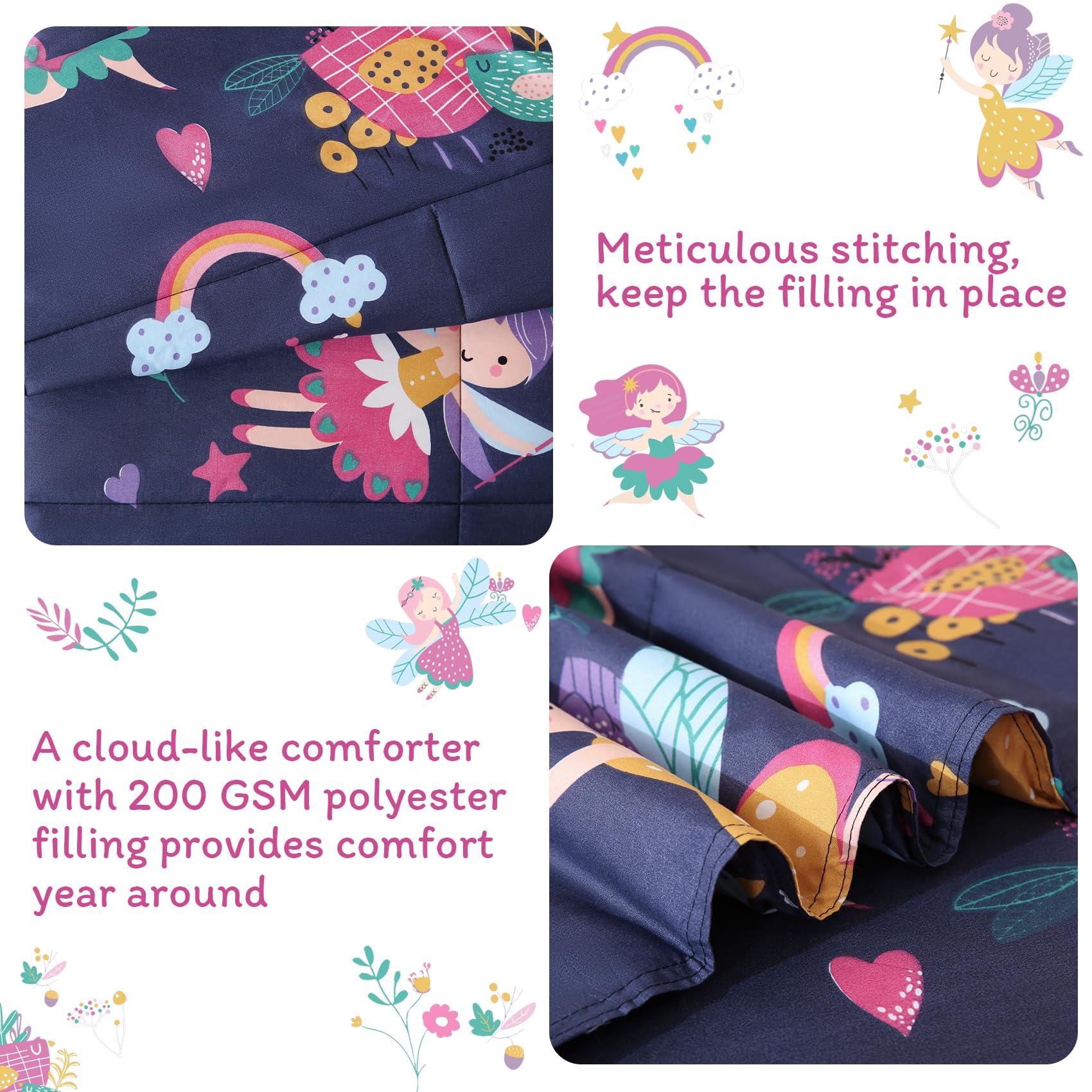 JSD Fairy toddler bedding set fitted sheet with 8-inch pockets stays in place