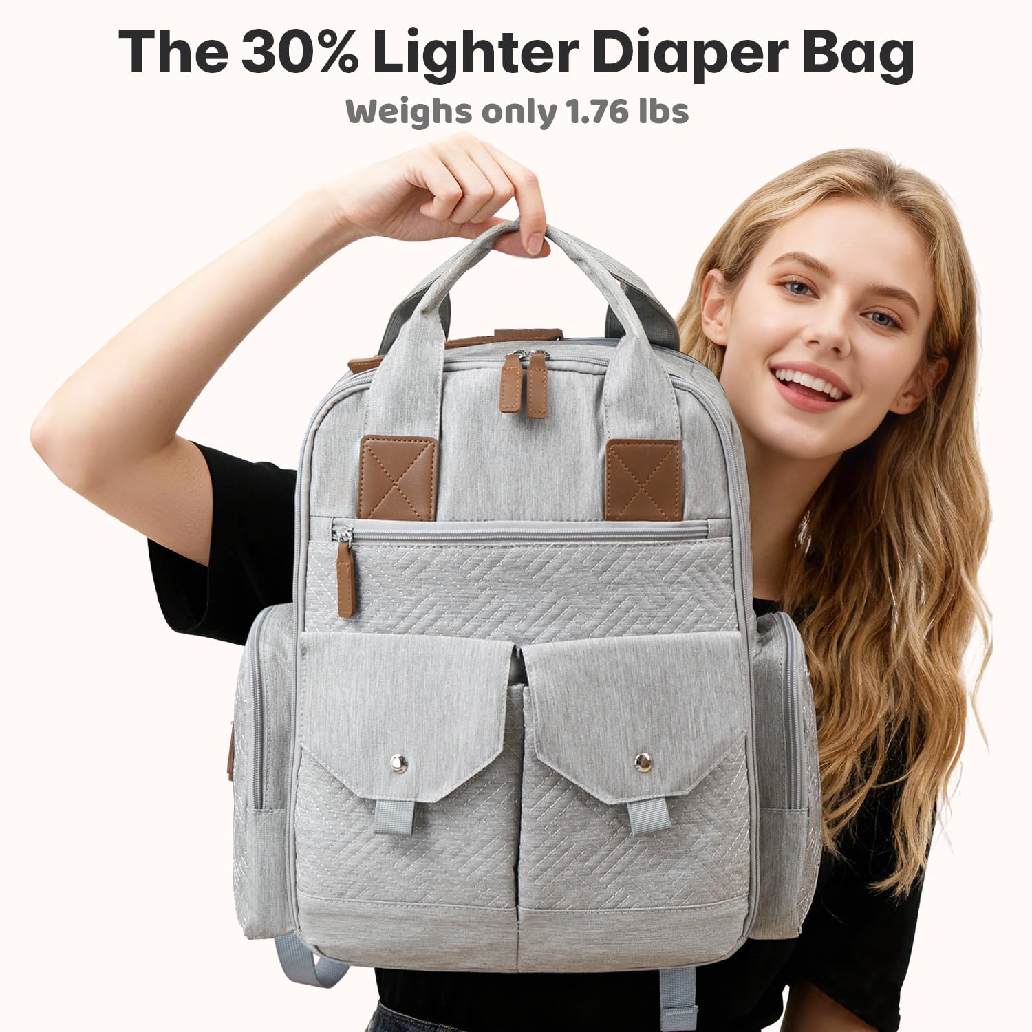 JSTPRO diaper bag backpack back view highlighting ergonomic straps and comfort.