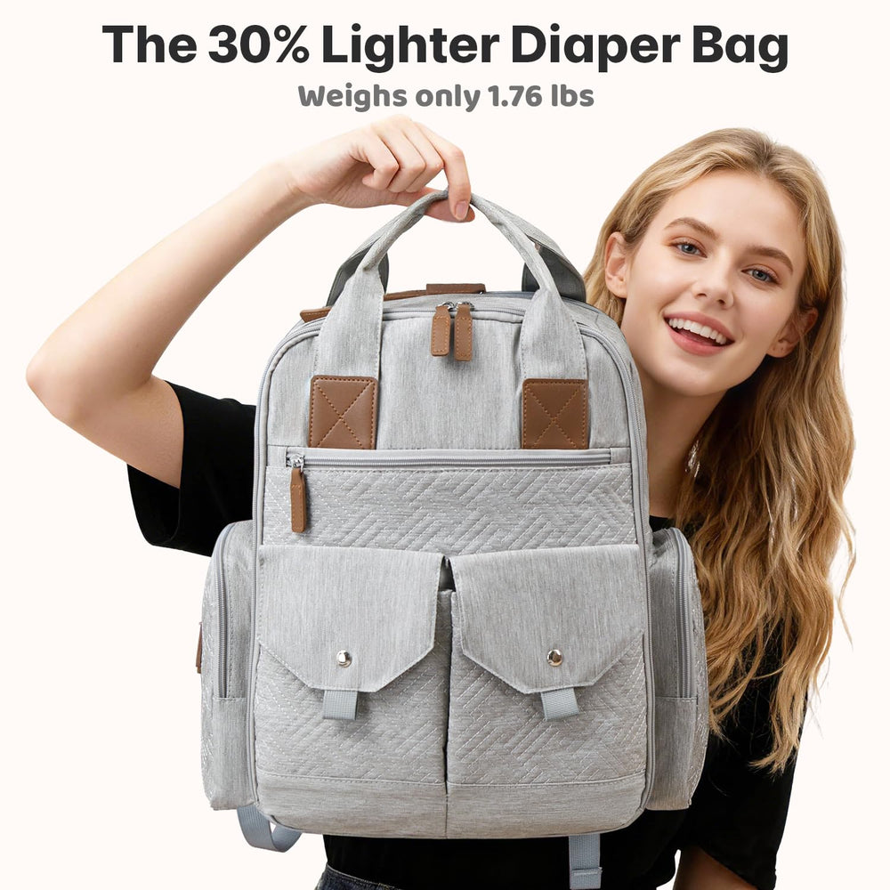 JSTPRO diaper bag backpack back view highlighting ergonomic straps and comfort.